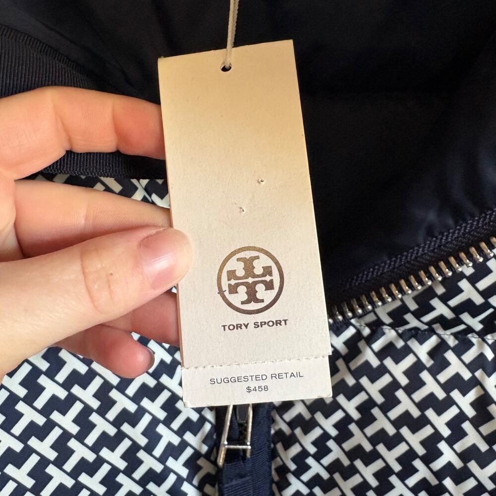 Tory Burch Sport XL Cropped Performance Satin Diagonal T Down Puffer Jacket NWT - Picture 10 of 11